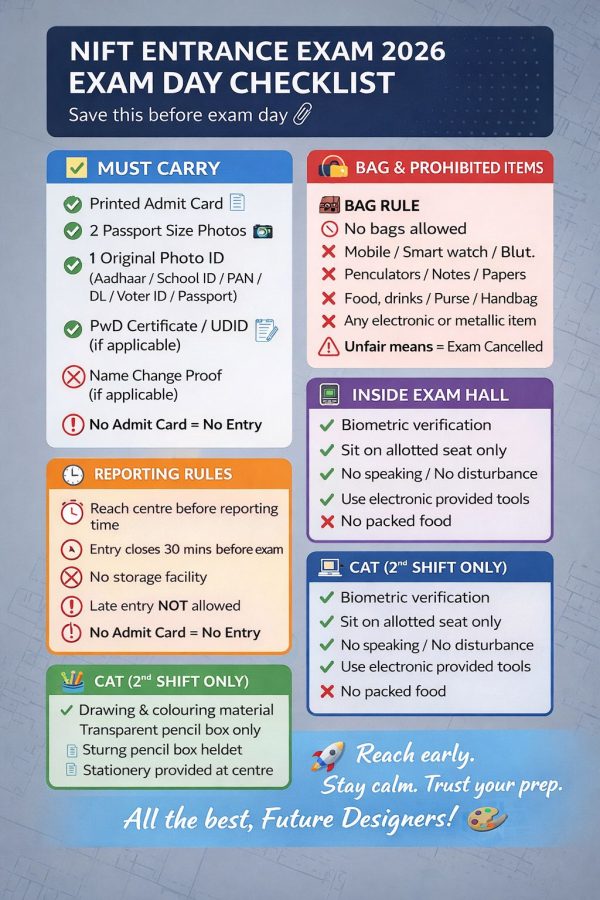 NIFT Exam 2026 Day Checklist